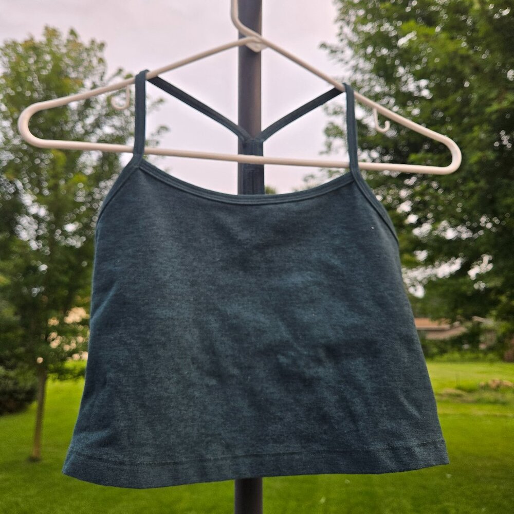 Beyond Yoga Spacedye Slim Racerback Cropped Tank in Midnight Green Heather